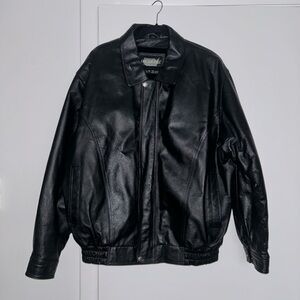 Oscar Piel Men's Fur-Lined Black Leather Bomber Jacket